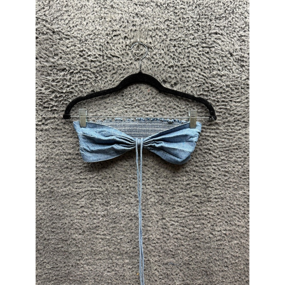 Rag‎ & Bone Linen-Blend Halter Strap Denim Bandeau Blue Womens Size S/M